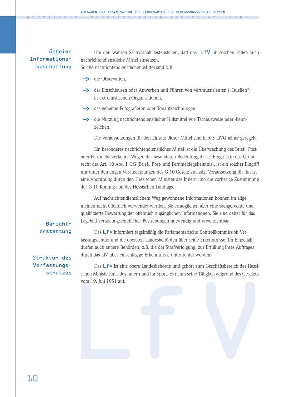 Seite 11 des Verfassungsschutzbericht 2003 Hessen