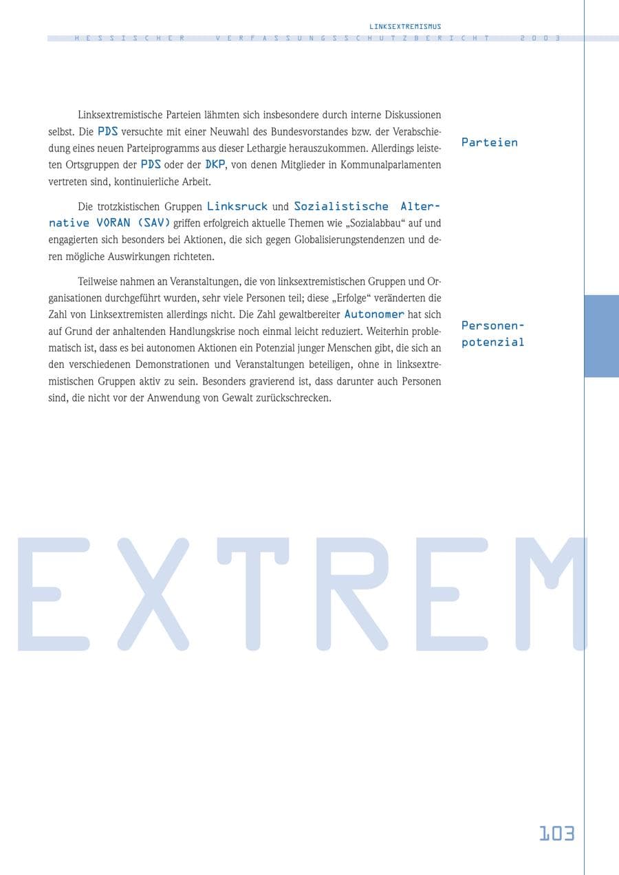 Seite 104 des Verfassungsschutzbericht 2003 Hessen