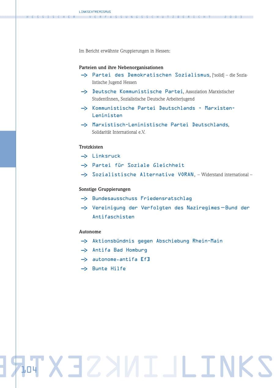 Seite 105 des Verfassungsschutzbericht 2003 Hessen