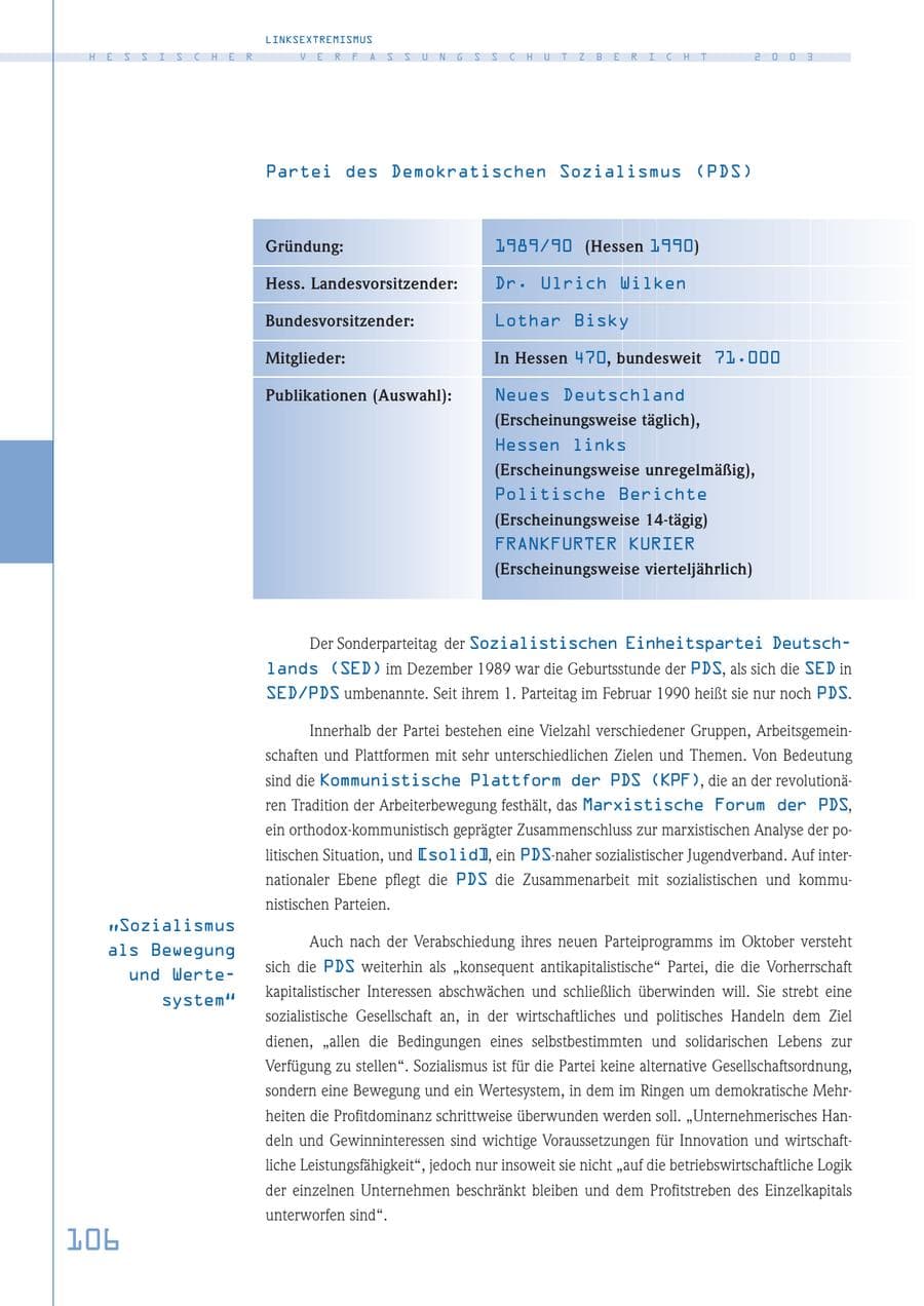 Seite 107 des Verfassungsschutzbericht 2003 Hessen