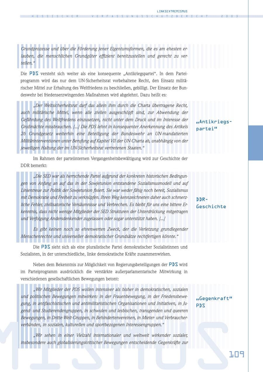 Seite 110 des Verfassungsschutzbericht 2003 Hessen