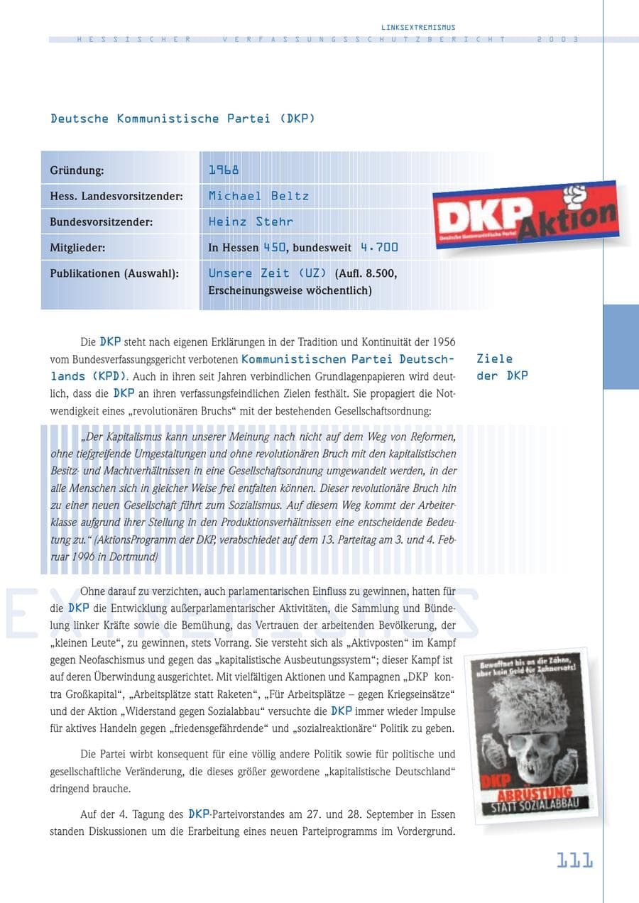 Seite 112 des Verfassungsschutzbericht 2003 Hessen