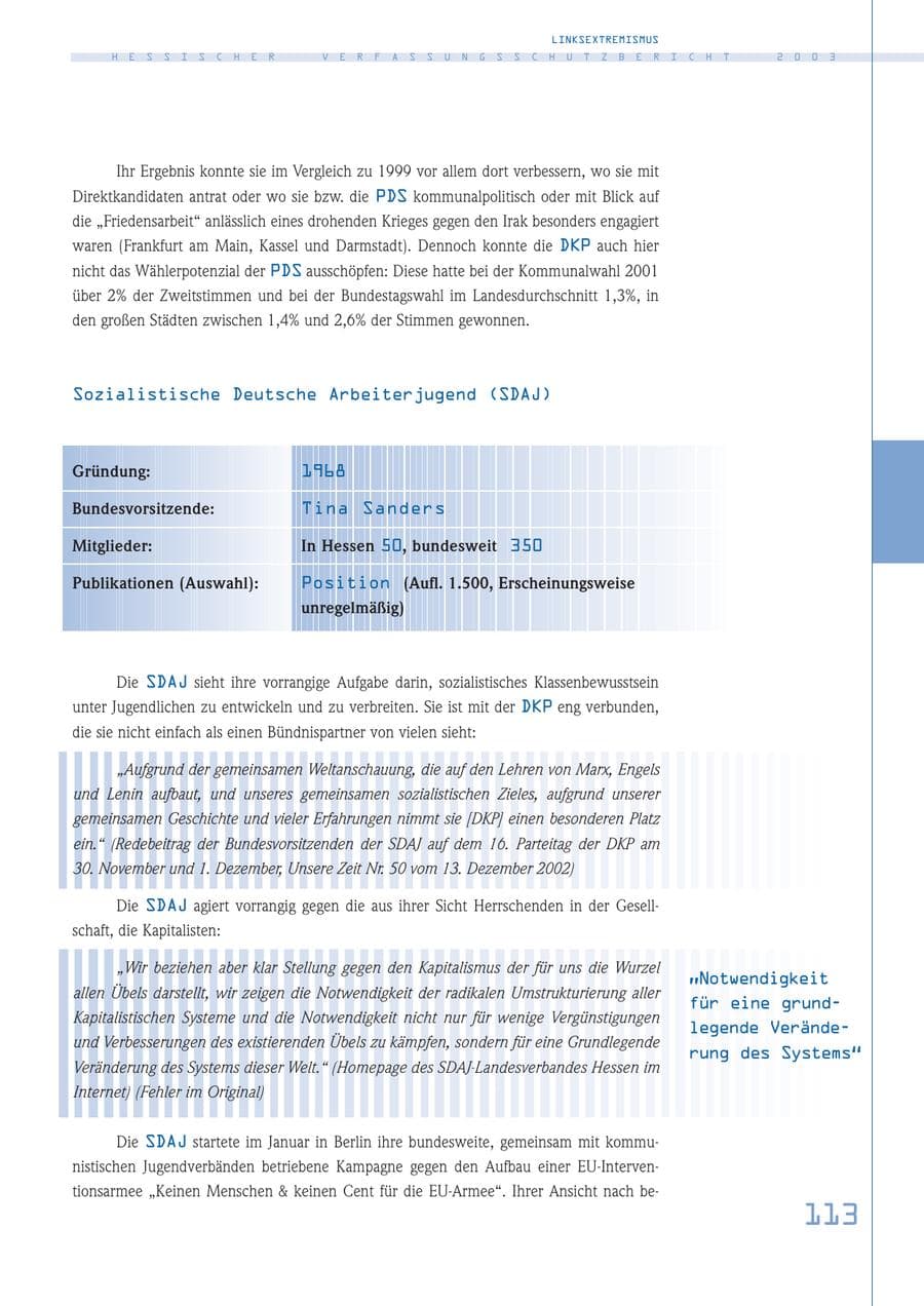Seite 114 des Verfassungsschutzbericht 2003 Hessen