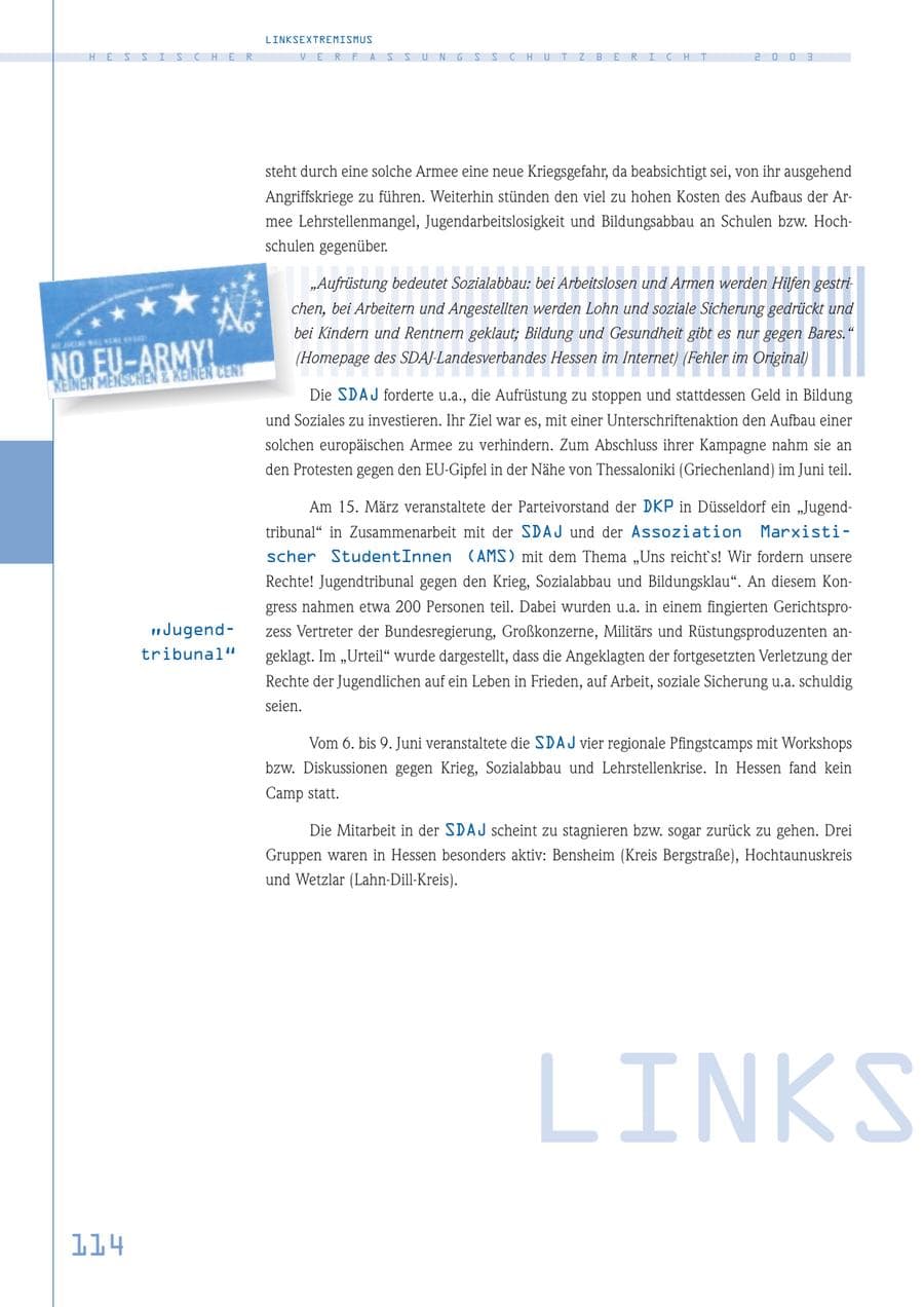Seite 115 des Verfassungsschutzbericht 2003 Hessen