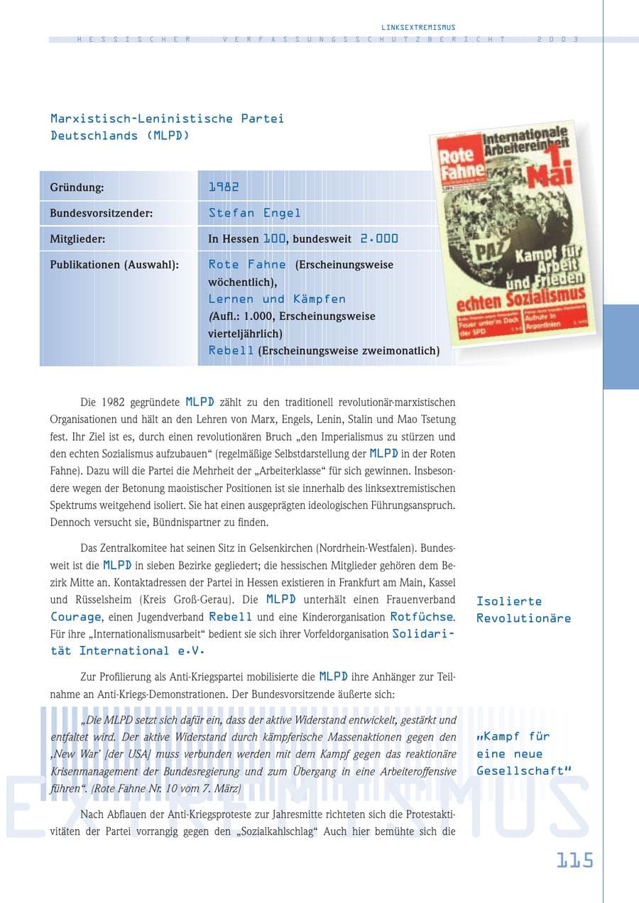 Seite 116 des Verfassungsschutzbericht 2003 Hessen
