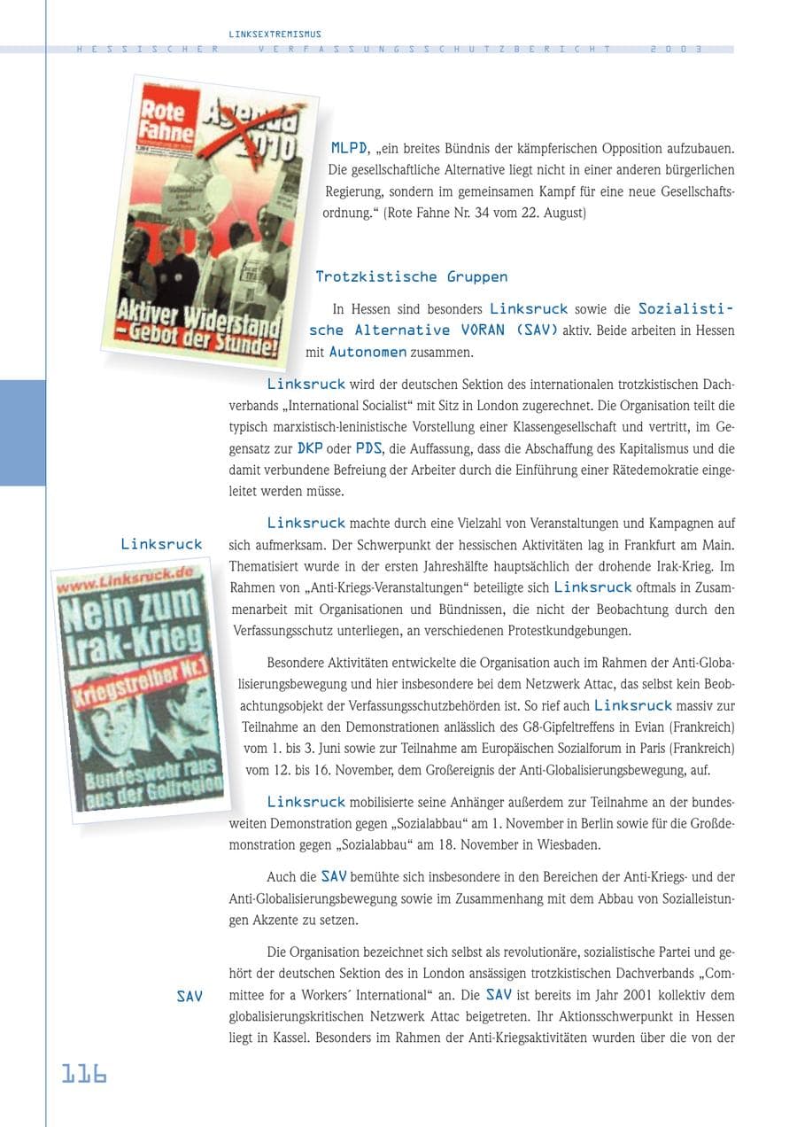 Seite 117 des Verfassungsschutzbericht 2003 Hessen