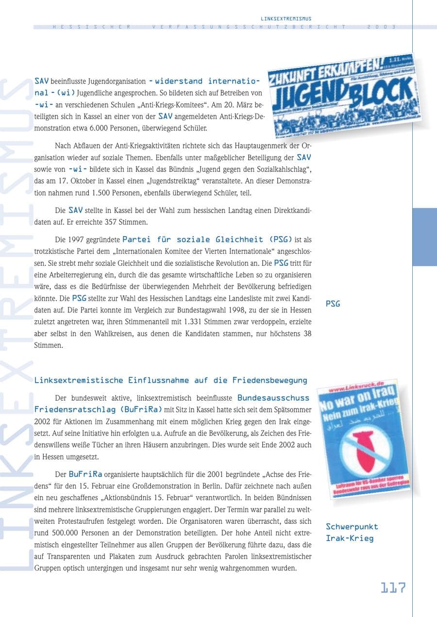 Seite 118 des Verfassungsschutzbericht 2003 Hessen