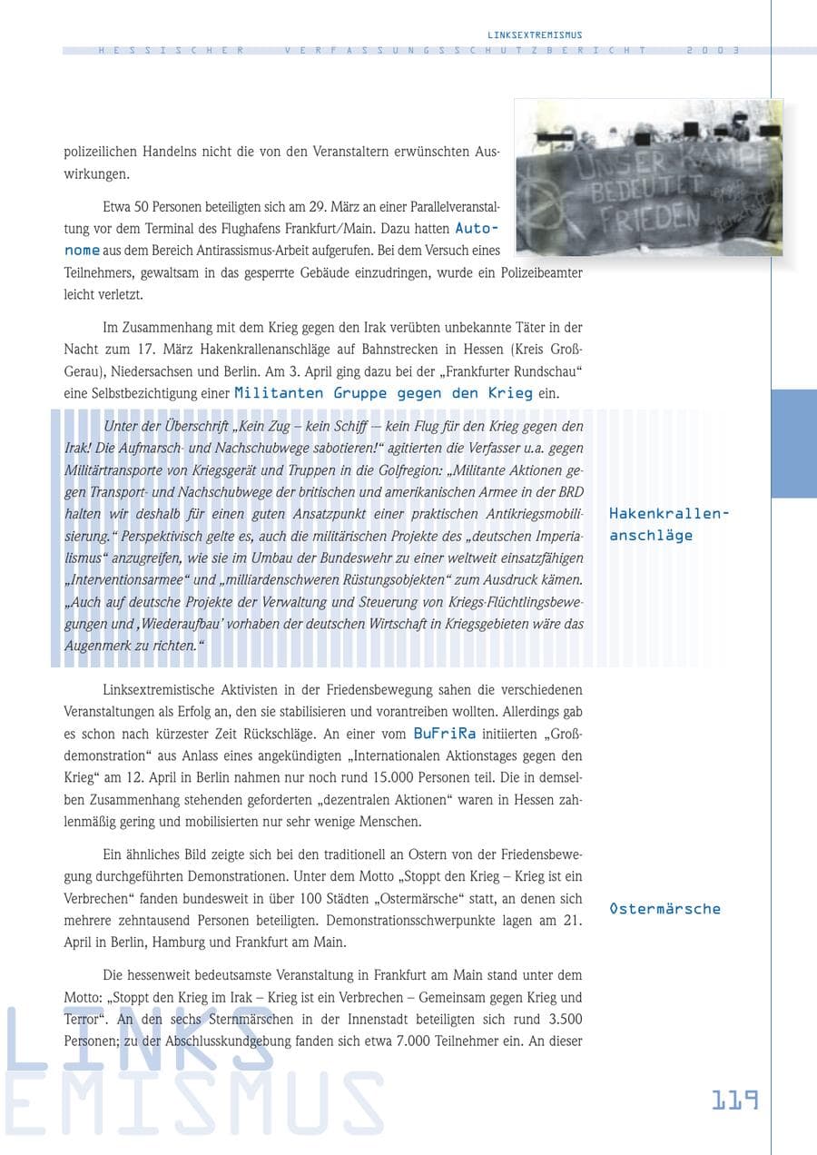 Seite 120 des Verfassungsschutzbericht 2003 Hessen