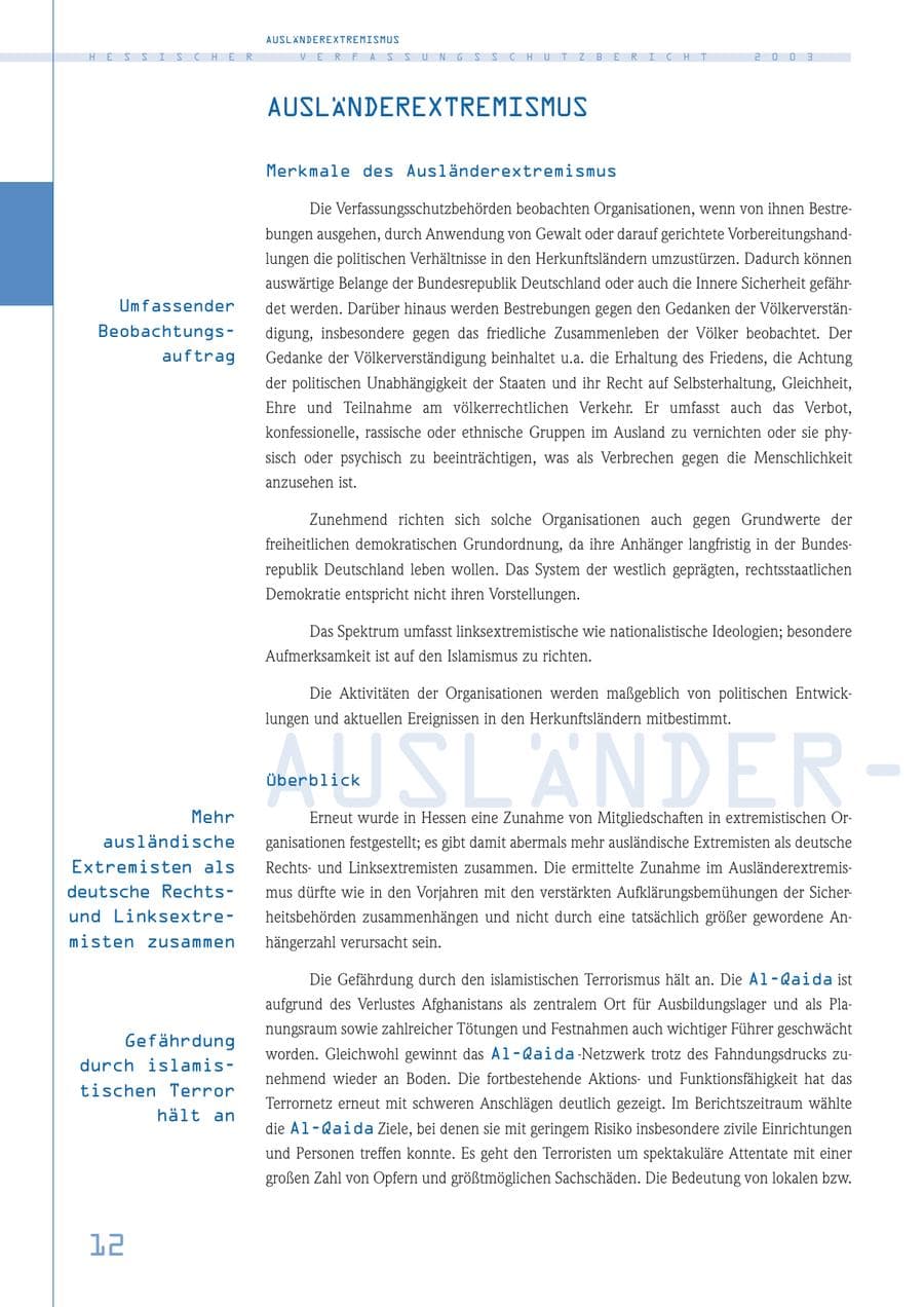 Seite 13 des Verfassungsschutzbericht 2003 Hessen