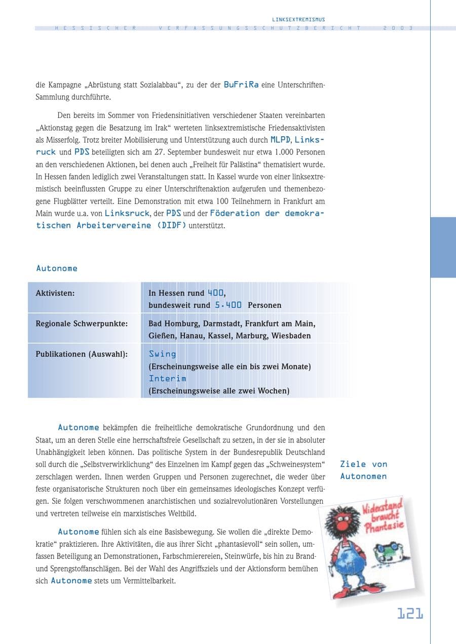 Seite 122 des Verfassungsschutzbericht 2003 Hessen