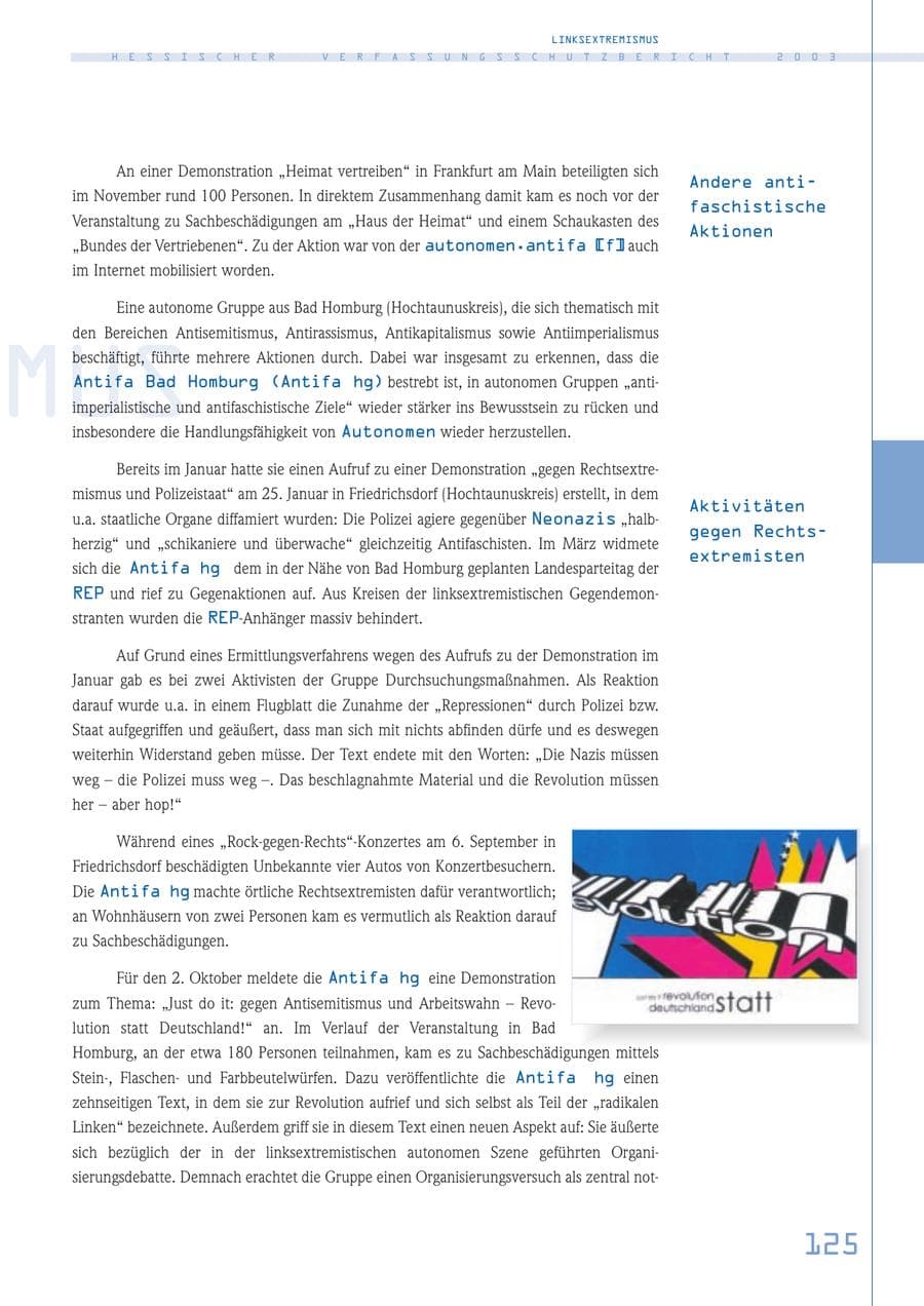 Seite 126 des Verfassungsschutzbericht 2003 Hessen