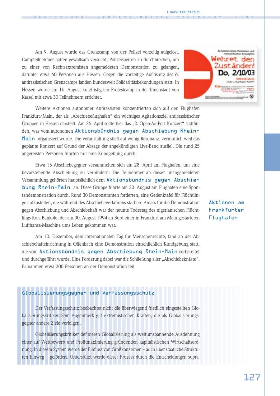 Seite 128 des Verfassungsschutzbericht 2003 Hessen