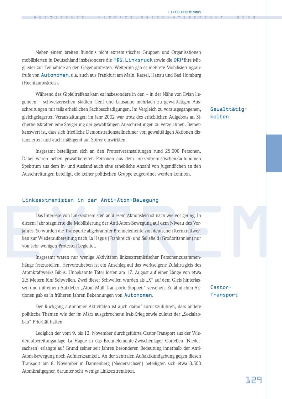 Seite 130 des Verfassungsschutzbericht 2003 Hessen