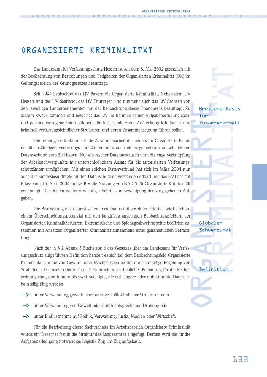 Seite 134 des Verfassungsschutzbericht 2003 Hessen