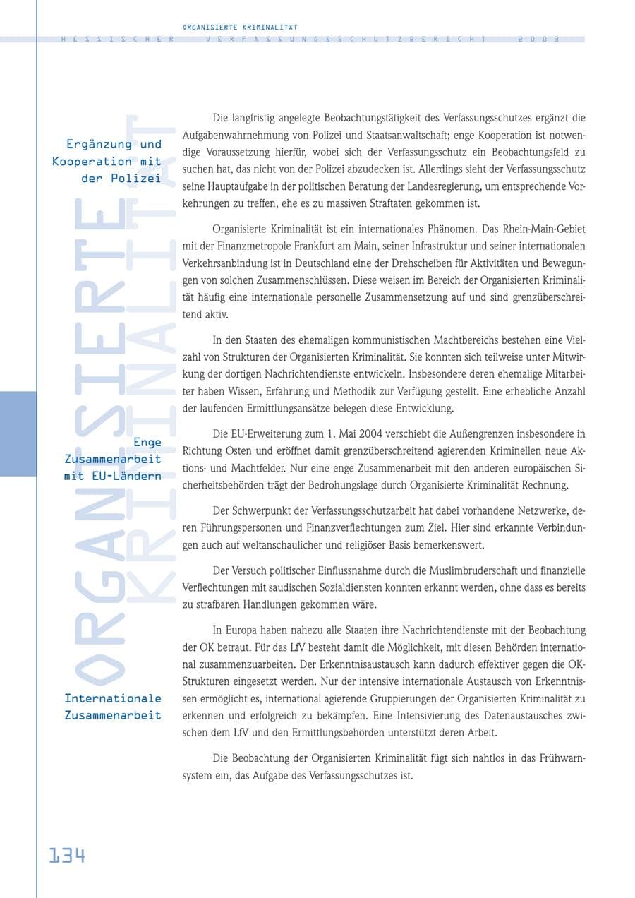 Seite 135 des Verfassungsschutzbericht 2003 Hessen