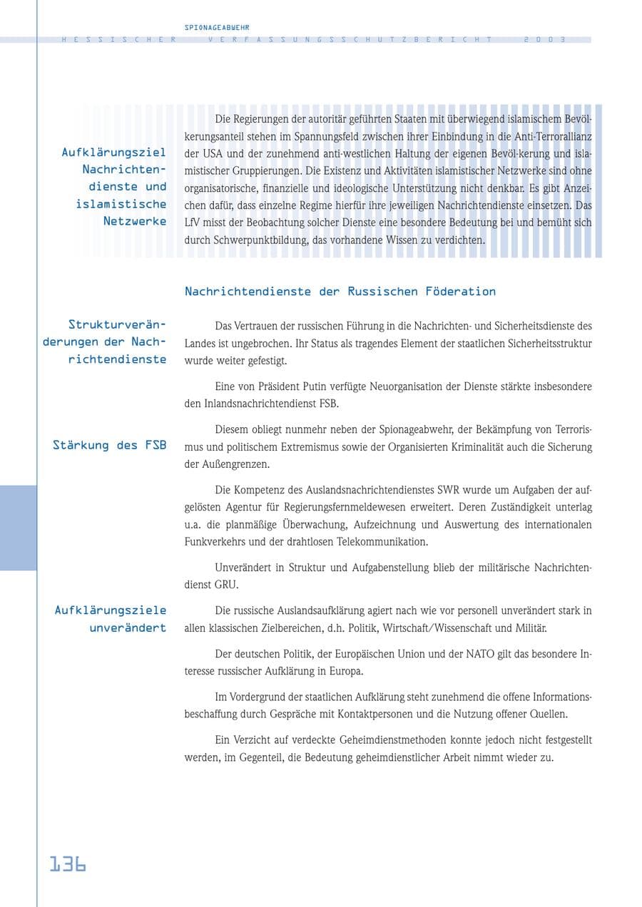 Seite 137 des Verfassungsschutzbericht 2003 Hessen