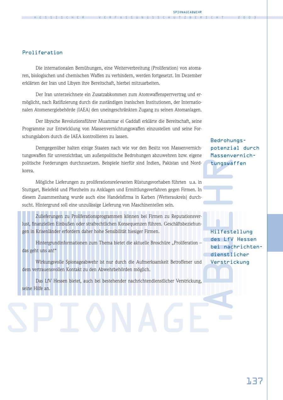 Seite 138 des Verfassungsschutzbericht 2003 Hessen