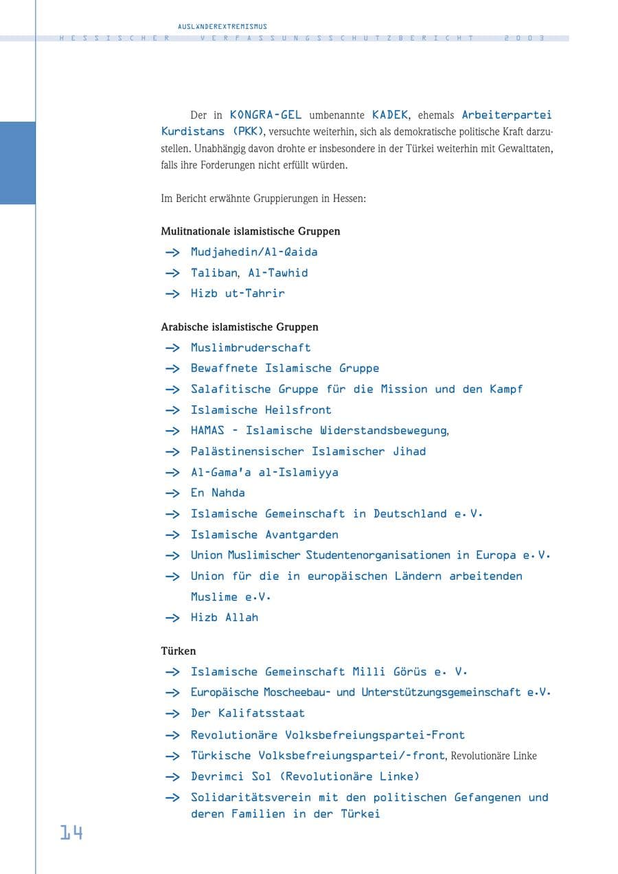 Seite 15 des Verfassungsschutzbericht 2003 Hessen