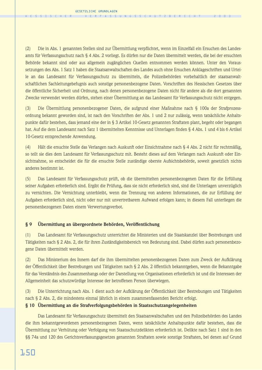 Seite 151 des Verfassungsschutzbericht 2003 Hessen