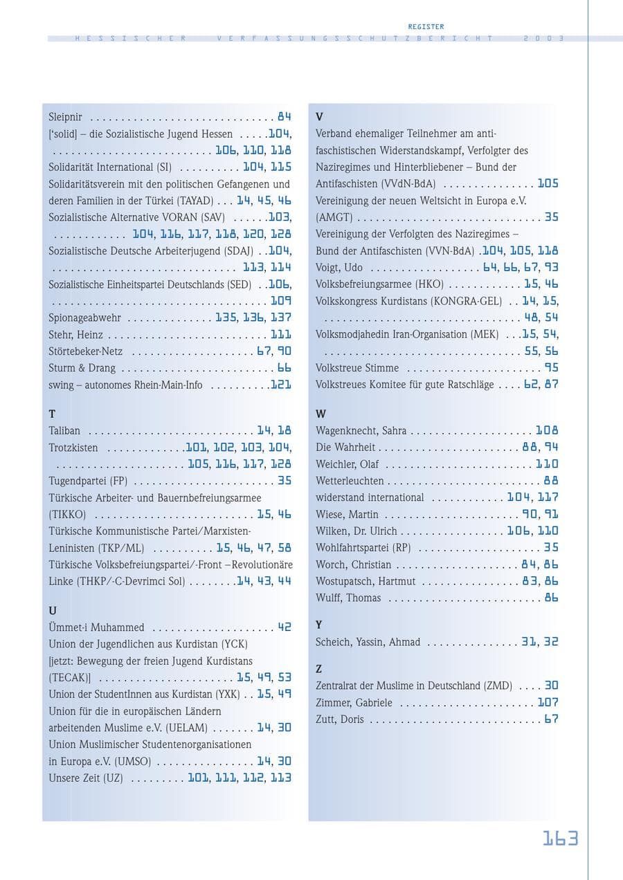 Seite 164 des Verfassungsschutzbericht 2003 Hessen