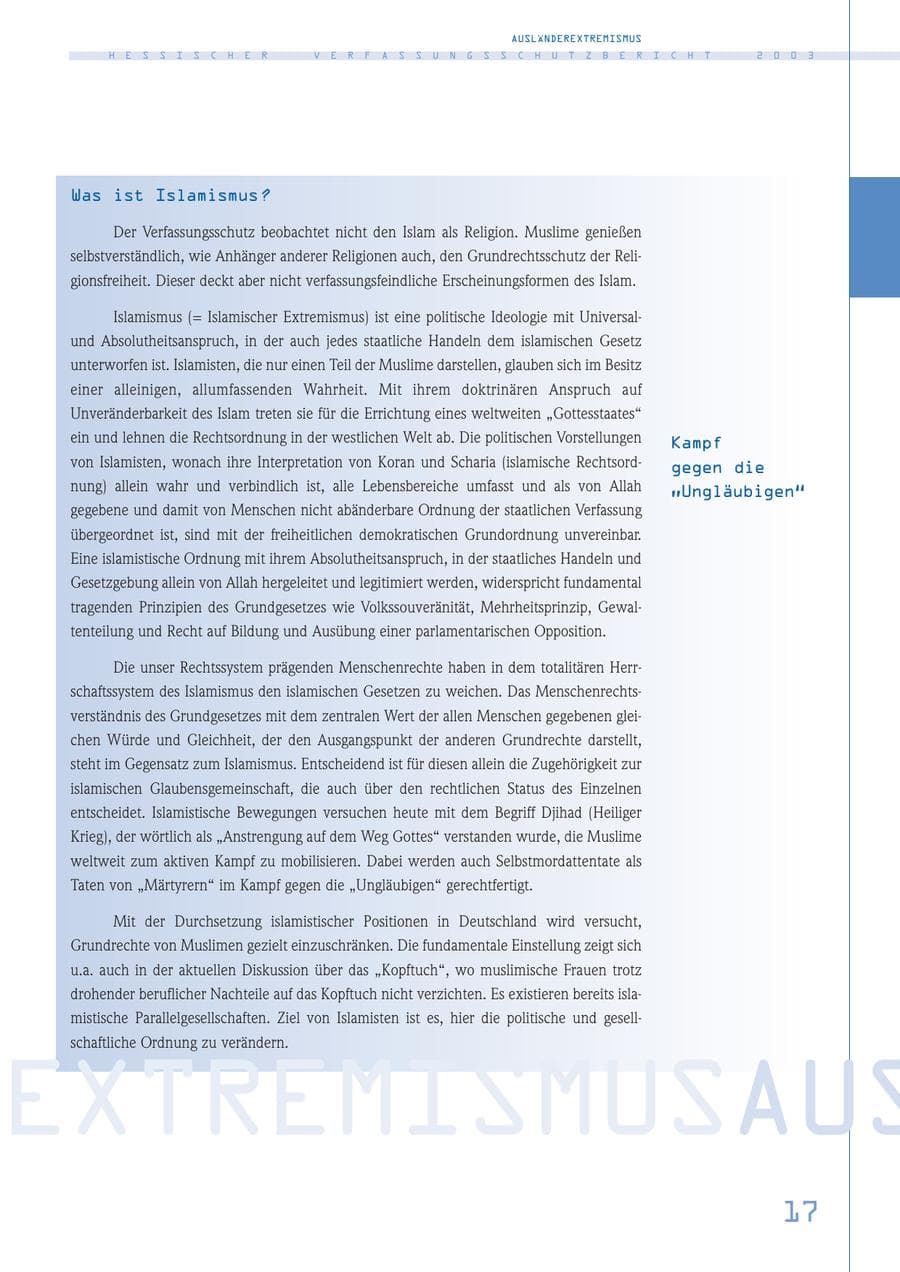 Seite 18 des Verfassungsschutzbericht 2003 Hessen