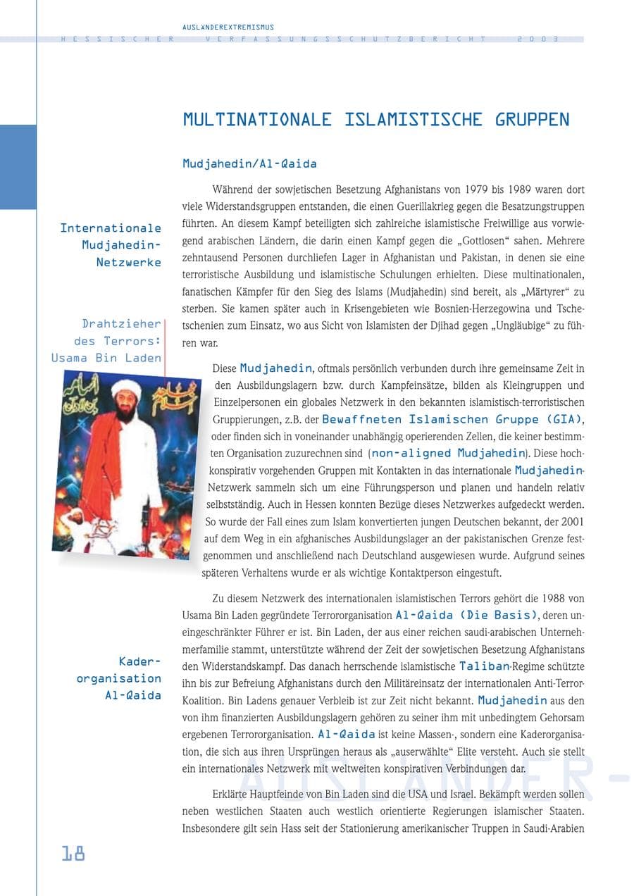 Seite 19 des Verfassungsschutzbericht 2003 Hessen