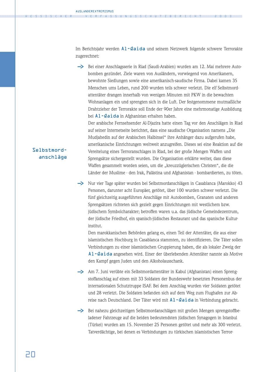 Seite 21 des Verfassungsschutzbericht 2003 Hessen