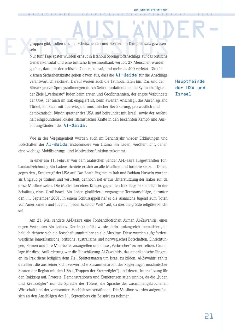 Seite 22 des Verfassungsschutzbericht 2003 Hessen