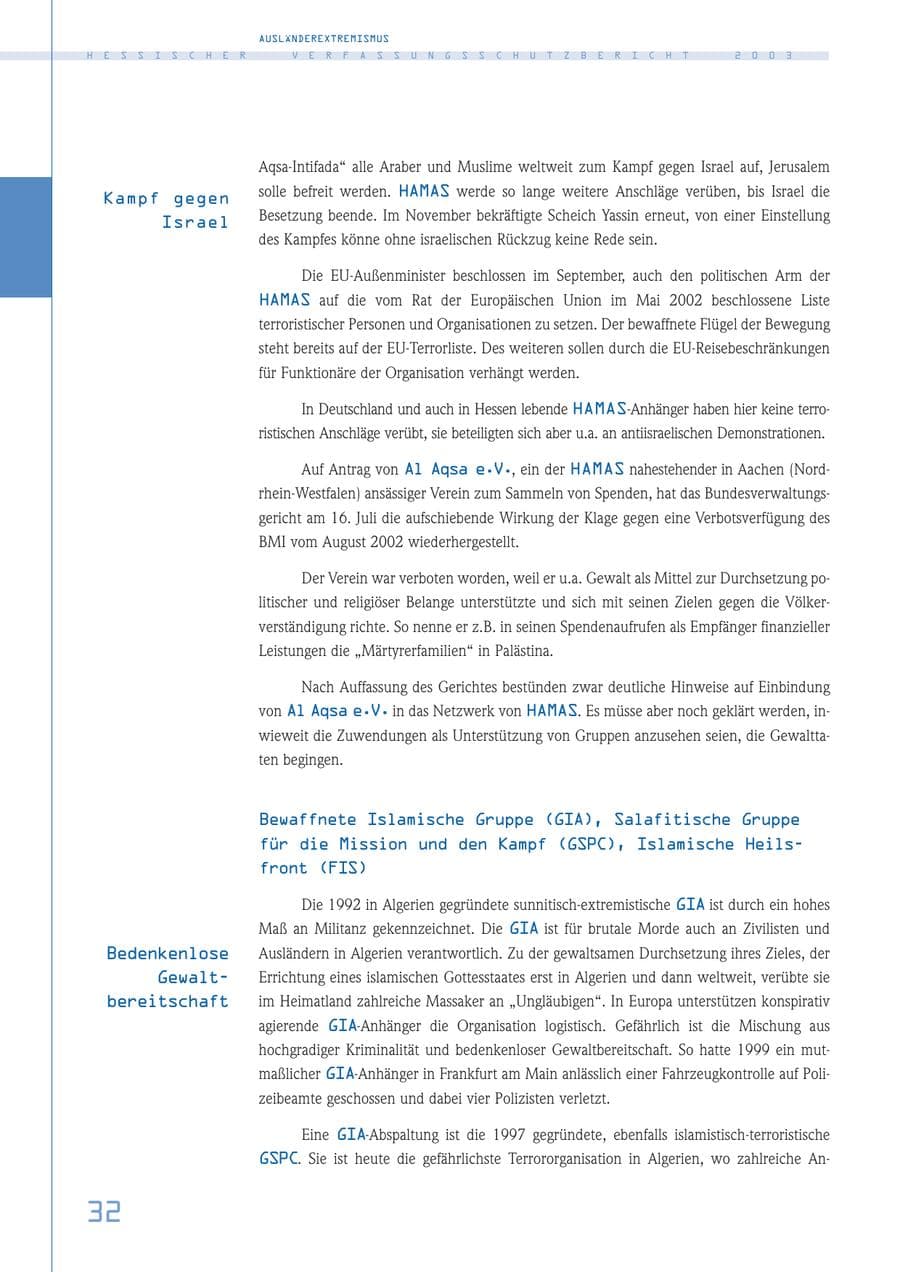 Seite 33 des Verfassungsschutzbericht 2003 Hessen
