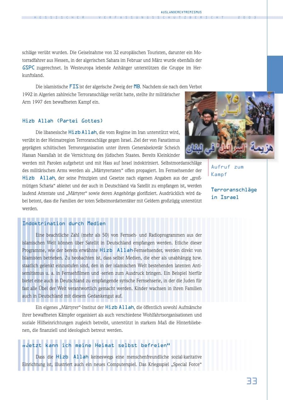 Seite 34 des Verfassungsschutzbericht 2003 Hessen