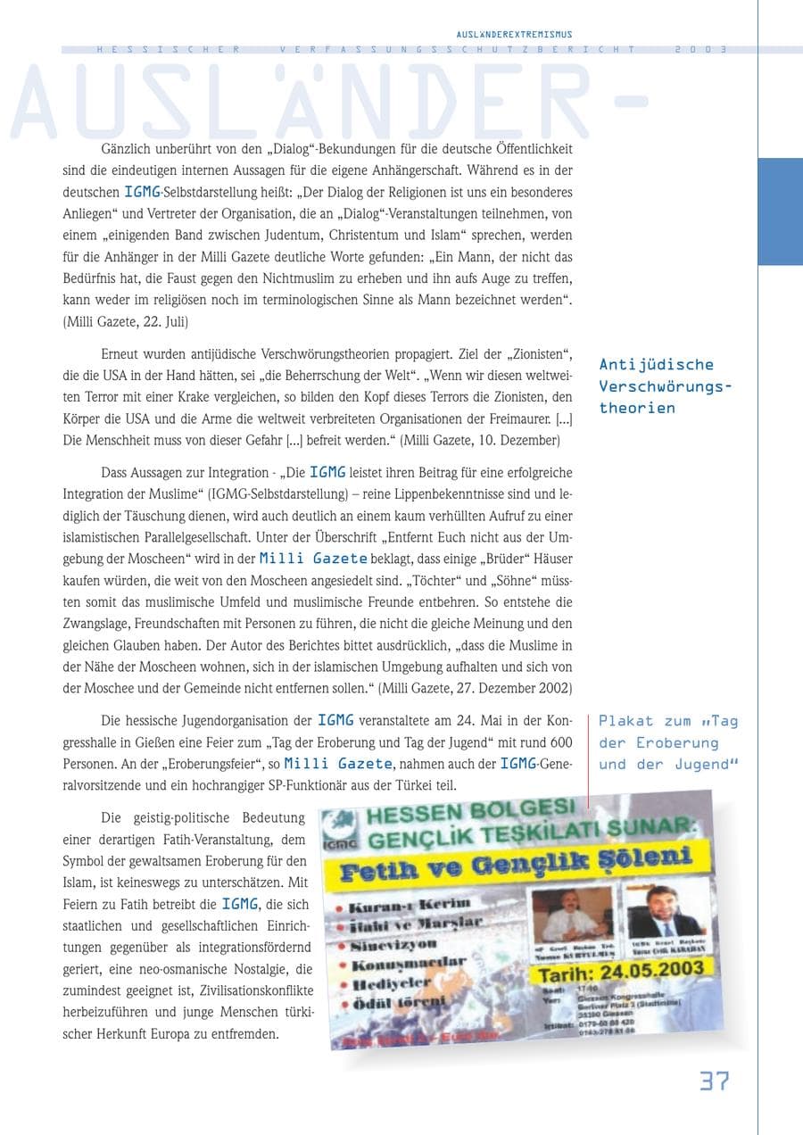 Seite 38 des Verfassungsschutzbericht 2003 Hessen