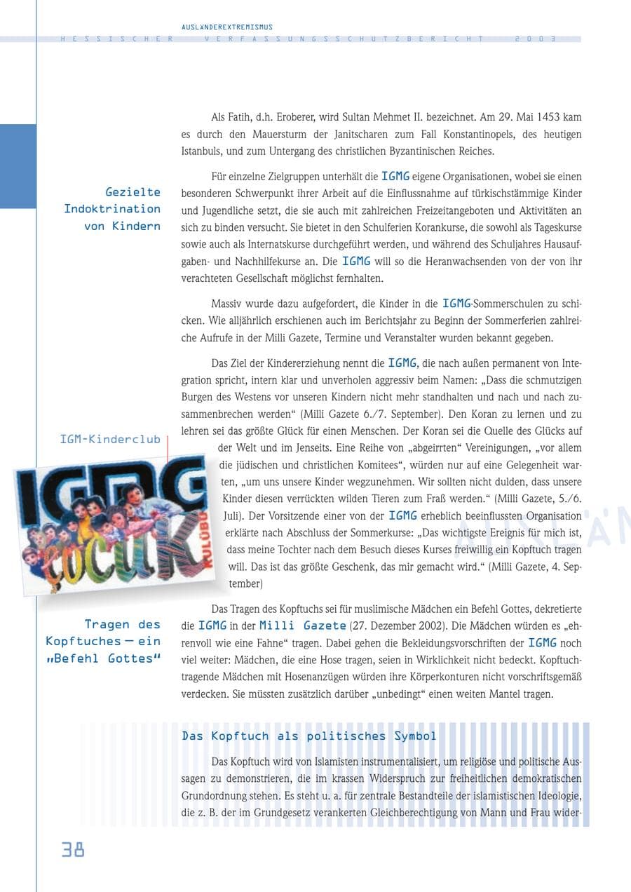 Seite 39 des Verfassungsschutzbericht 2003 Hessen