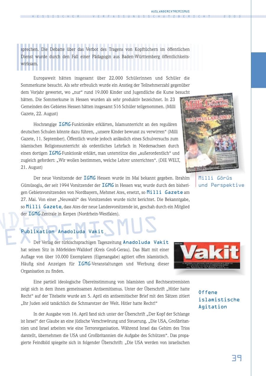 Seite 40 des Verfassungsschutzbericht 2003 Hessen