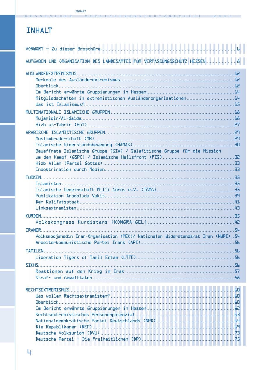 Seite 5 des Verfassungsschutzbericht 2003 Hessen