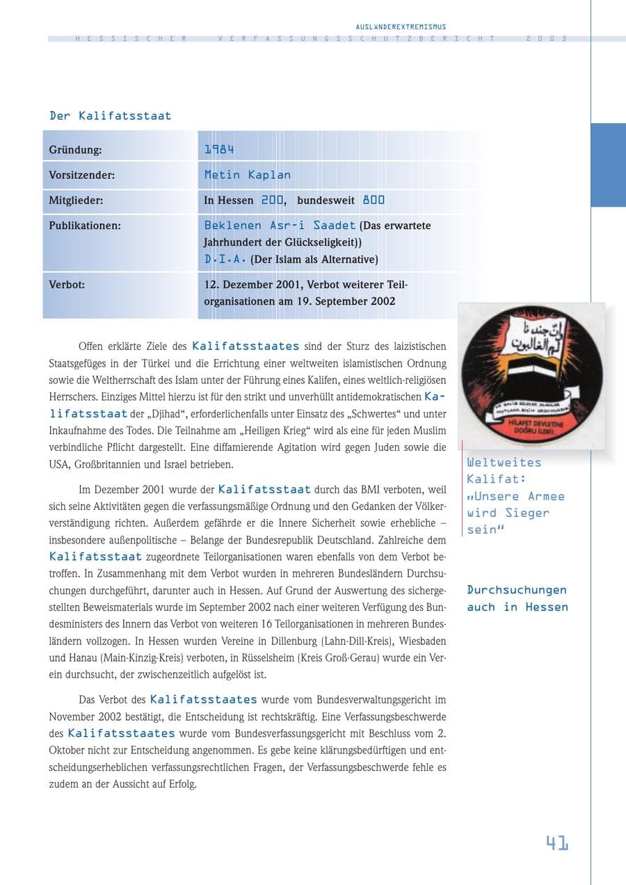 Seite 42 des Verfassungsschutzbericht 2003 Hessen