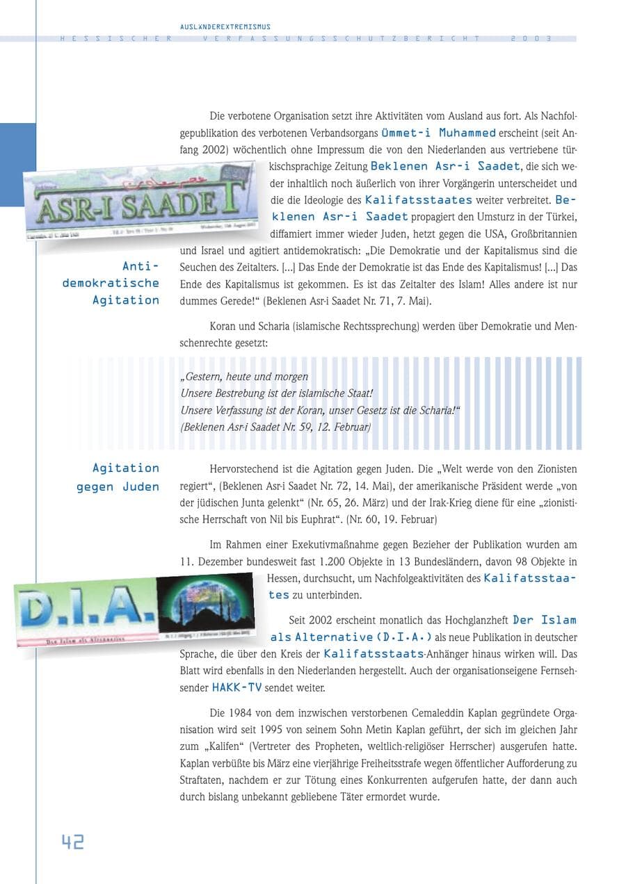 Seite 43 des Verfassungsschutzbericht 2003 Hessen