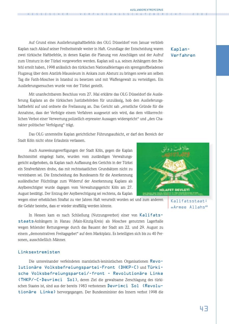 Seite 44 des Verfassungsschutzbericht 2003 Hessen