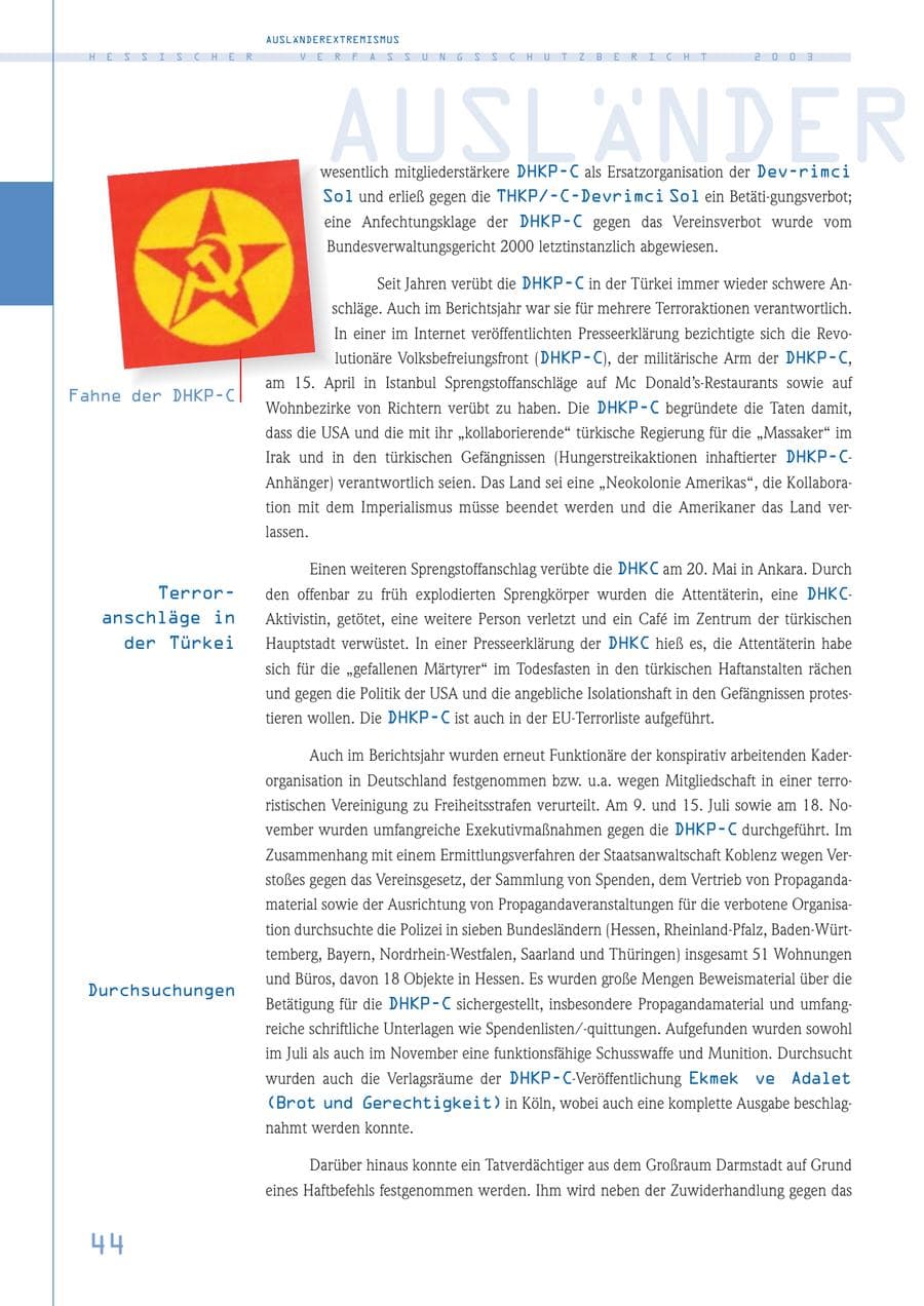 Seite 45 des Verfassungsschutzbericht 2003 Hessen