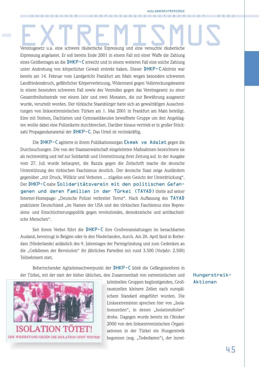 Seite 46 des Verfassungsschutzbericht 2003 Hessen