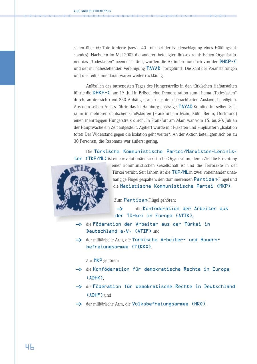 Seite 47 des Verfassungsschutzbericht 2003 Hessen
