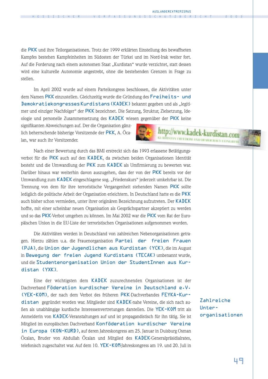 Seite 50 des Verfassungsschutzbericht 2003 Hessen