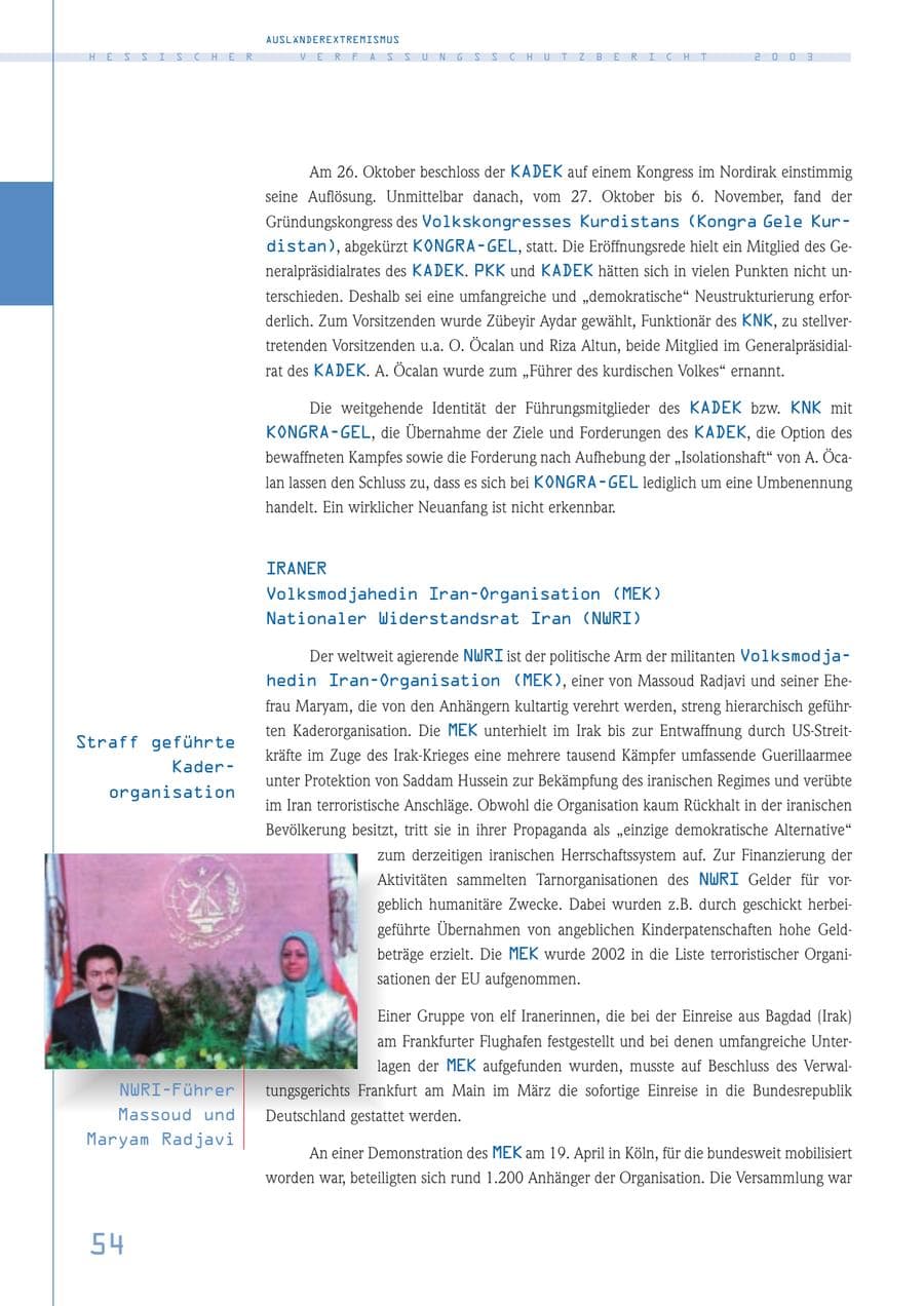 Seite 55 des Verfassungsschutzbericht 2003 Hessen