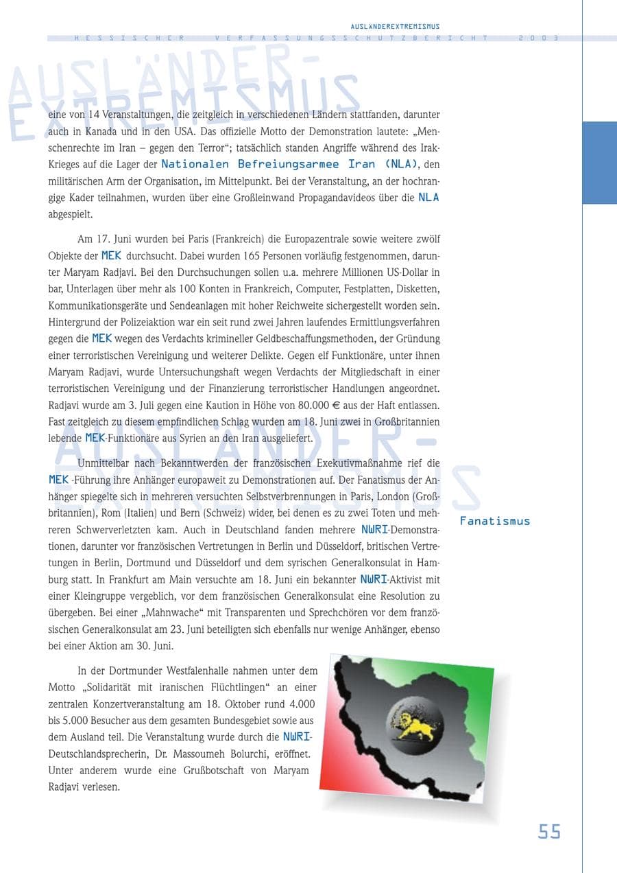 Seite 56 des Verfassungsschutzbericht 2003 Hessen