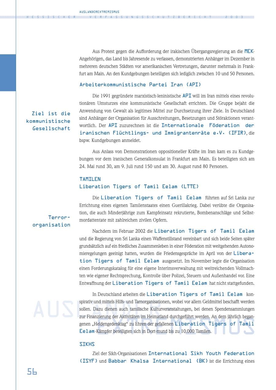 Seite 57 des Verfassungsschutzbericht 2003 Hessen