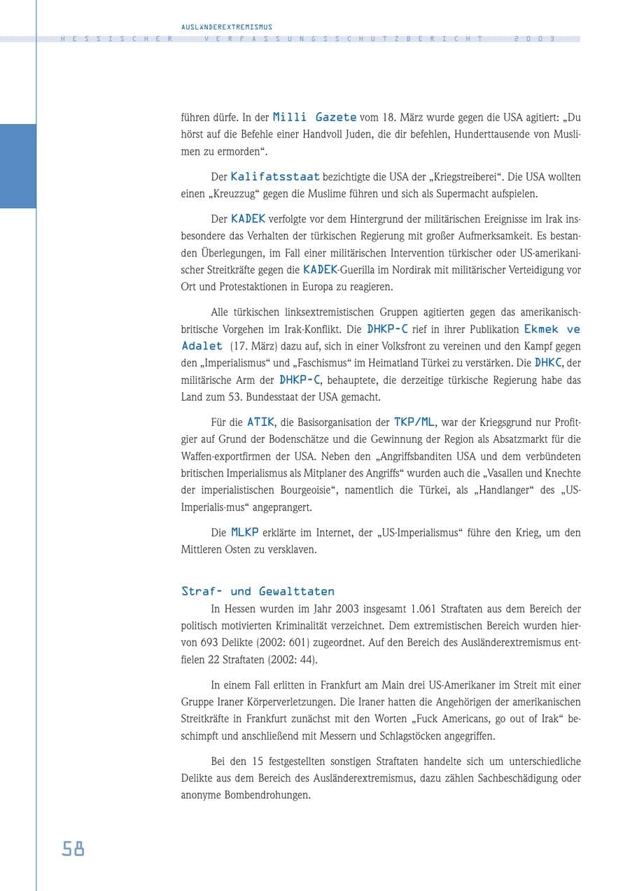 Seite 59 des Verfassungsschutzbericht 2003 Hessen