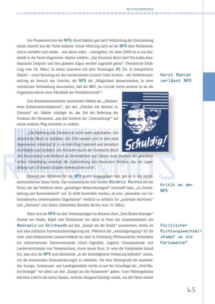 Seite 66 des Verfassungsschutzbericht 2003 Hessen