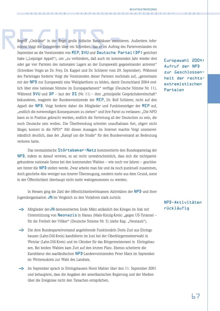 Seite 68 des Verfassungsschutzbericht 2003 Hessen
