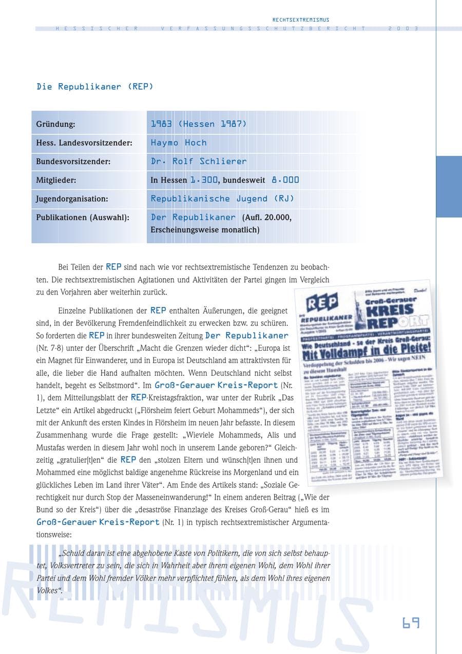Seite 70 des Verfassungsschutzbericht 2003 Hessen