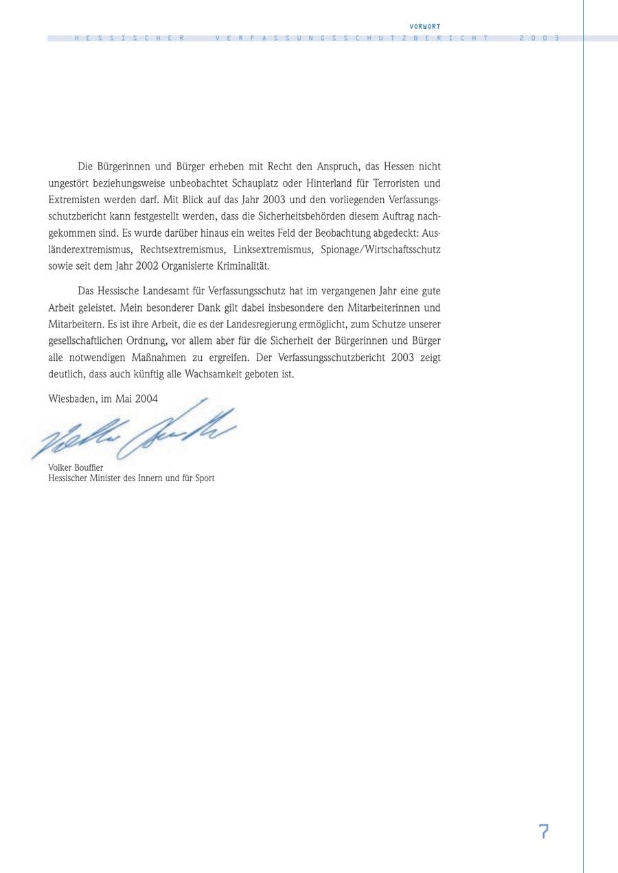 Seite 8 des Verfassungsschutzbericht 2003 Hessen