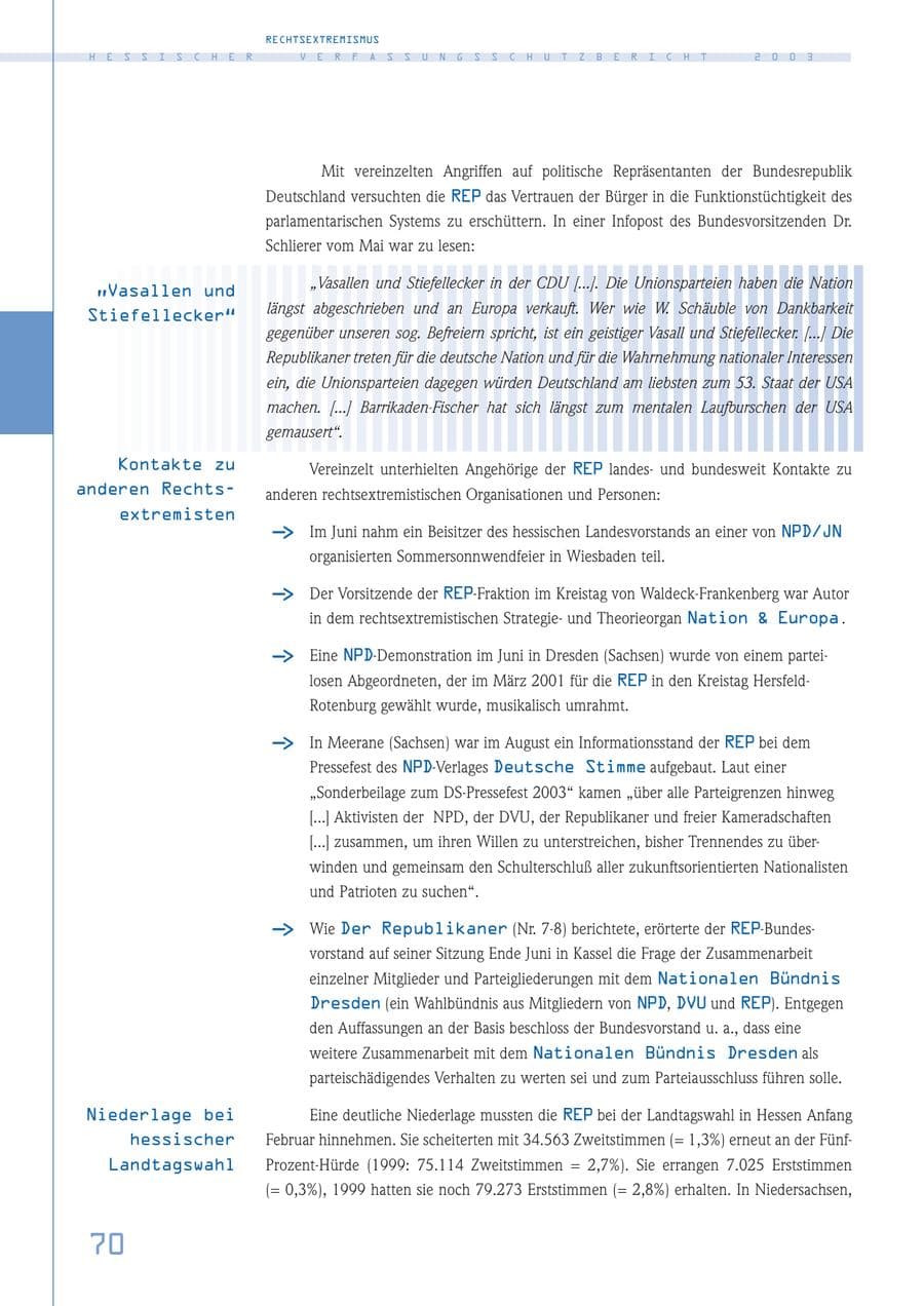 Seite 71 des Verfassungsschutzbericht 2003 Hessen
